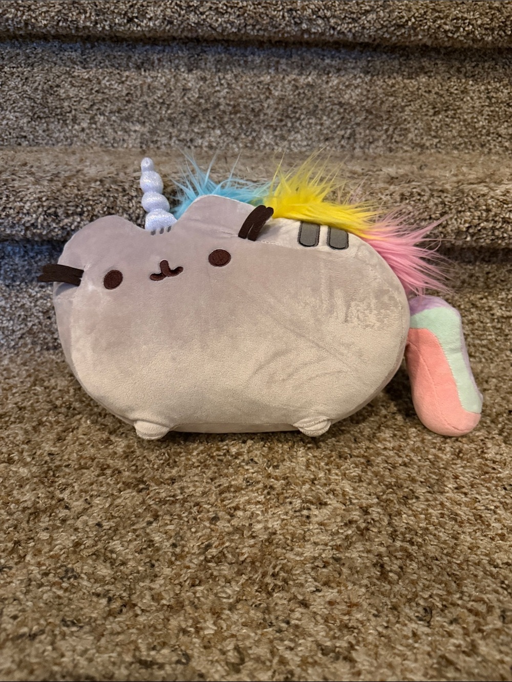Pusheen Unicorn Plush Pillow - Gray with Rainbow Mane and Pastel Tail